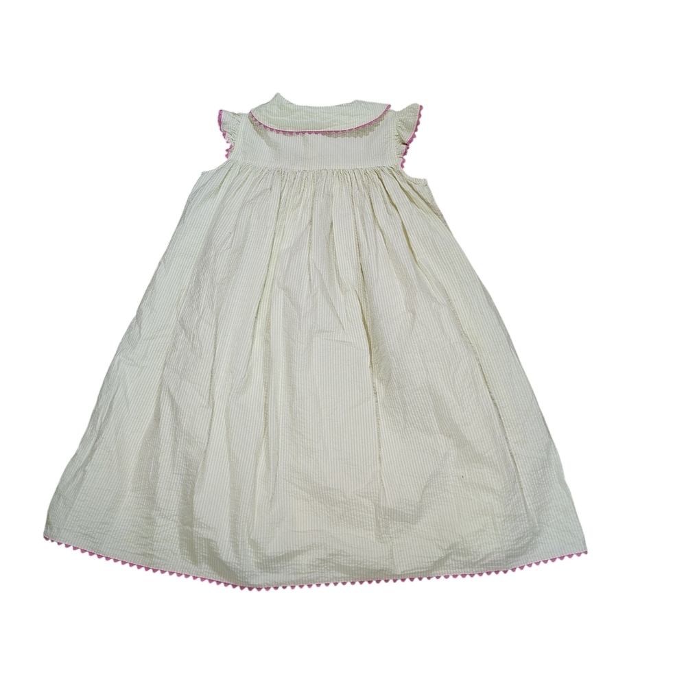 Girl's Smocked Embroidered Crab Seersucker Dress Sleeveless Pink Green Size 6 - Picture 3 of 6